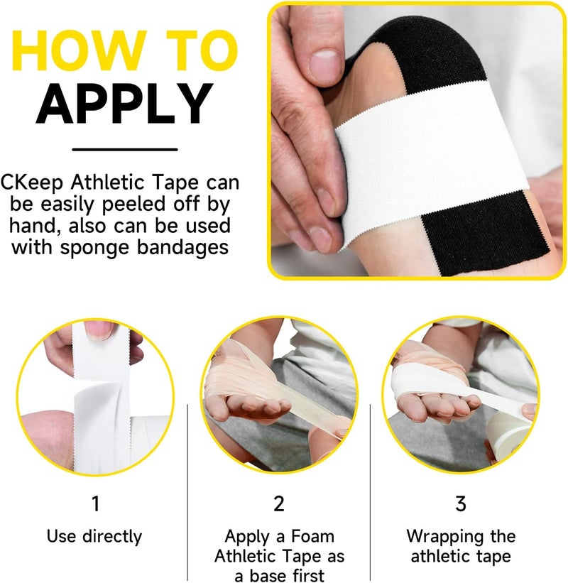 Ckeep Athletic Tape,4 Pack White Sports Tape, Very Sturdy No Glue Residue,Wrist Ankle Tape for Muscle,Climbing,Boxing,Athletes,Baseball Bats,Strains,Sprains,Injuries（1.5 Inches） - Image 4
